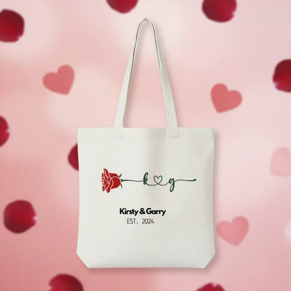 Personalised Red Rose Tote Bag | Custom Names & Date | Valentine's Gift - Alley Crafters