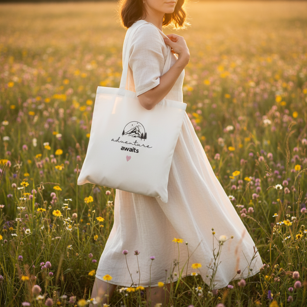 White Tote - Woman Walking Meadow