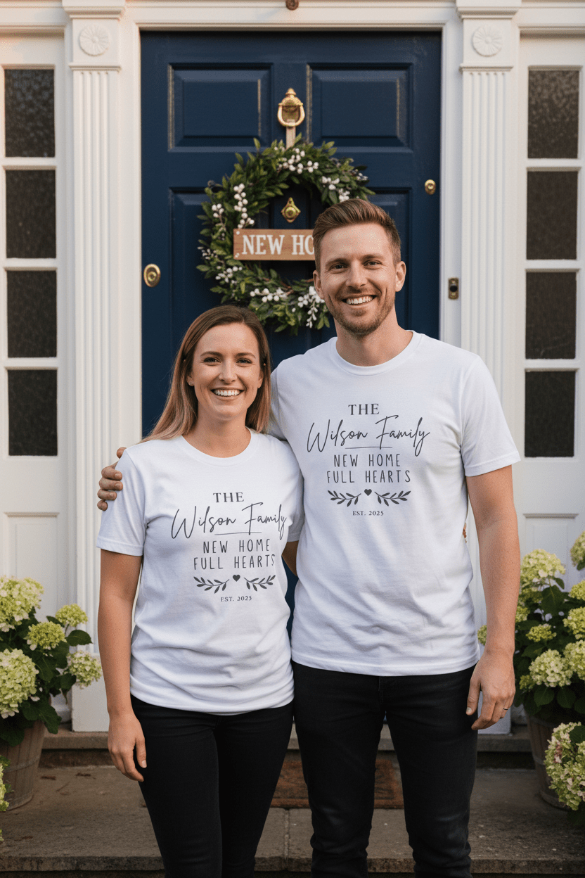 Personalised 'The [Name] Family' New Home T-Shirt | Housewarming Gift - AlleyCrafters