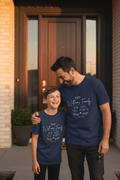 Kids personalized new home tee in blue with “The … Family” housewarming text print