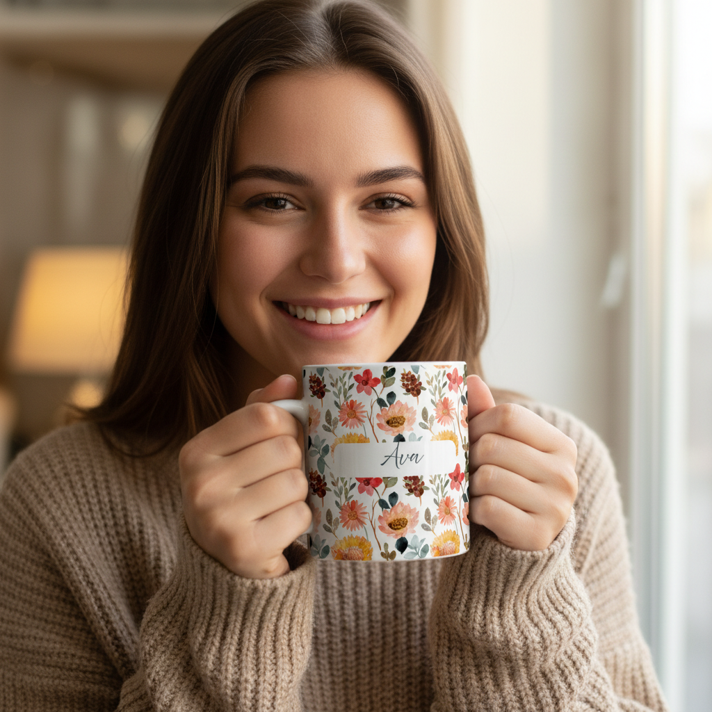 Woman about to sip from Ava mug