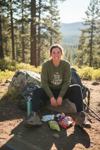 Military green crewneck sweatshirt with 'I’M TRYING TO BE A NATURE PERSON' front text