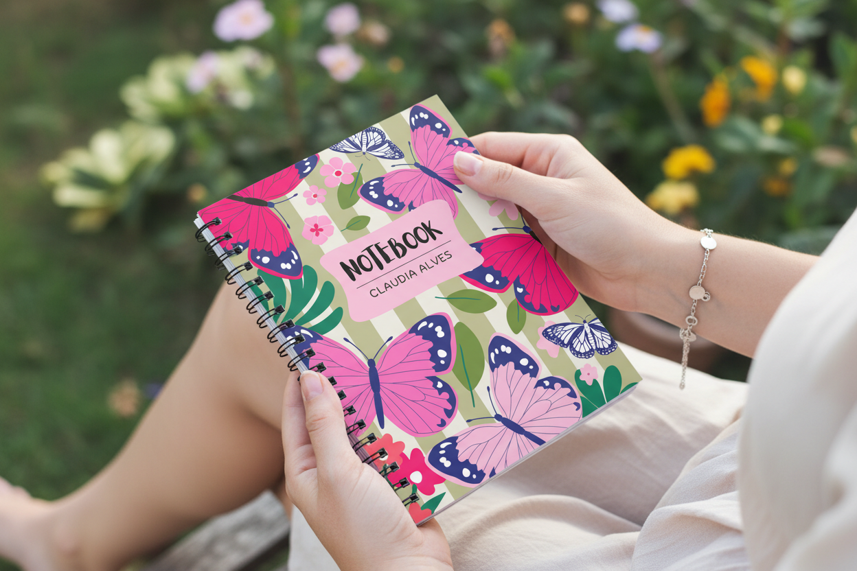 Woman Holding Compact A5 Notebook