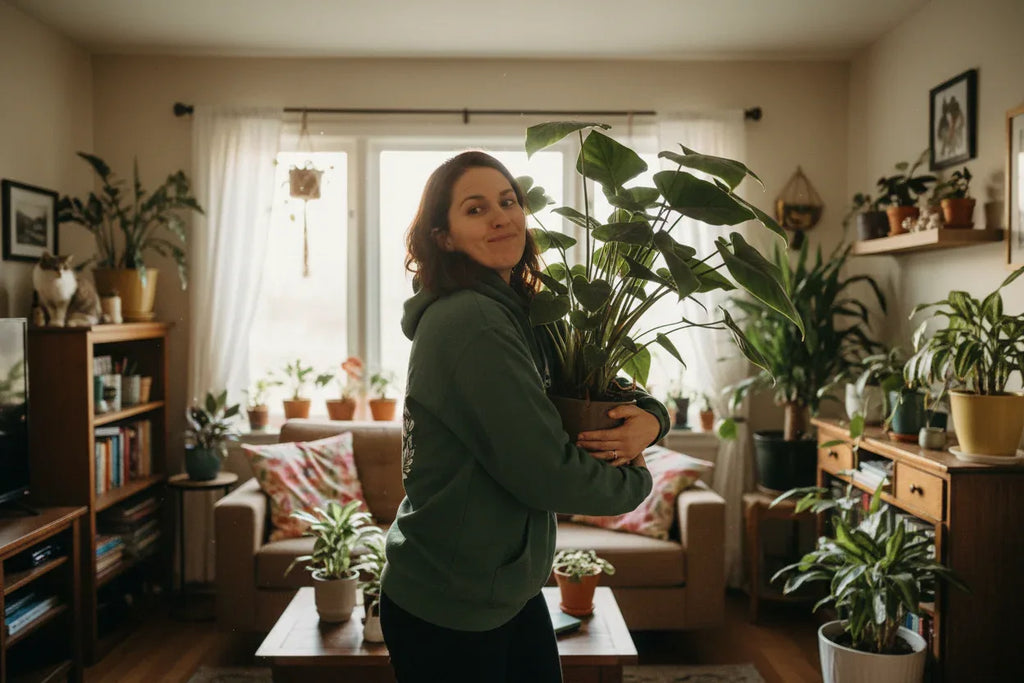 Forest green hooded sweatshirt with SAVE THE PLANET logo graphic