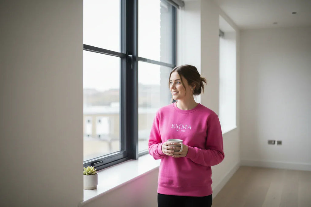 Pink personalised sweatshirt with 'EMMA' front print