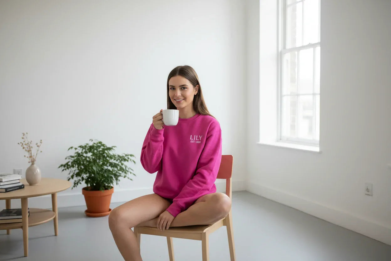 Fuchsia personalised sweatshirt with 'LILY' front print