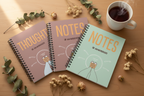 A5 spiral notebook set with lined pages, three pastel covers reading “NOTES”
