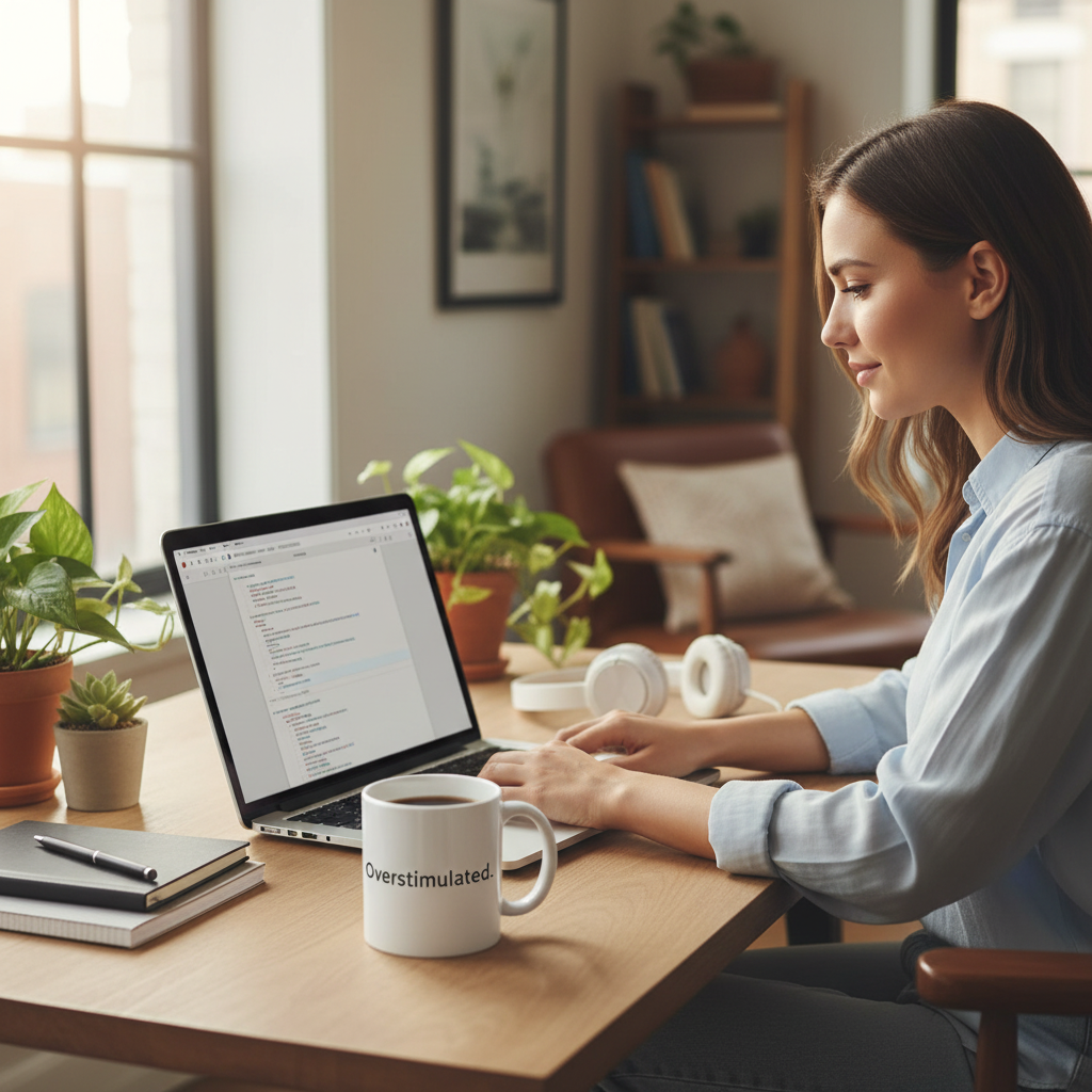 Work-from-home desk with plants