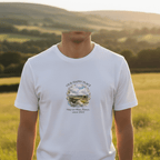 White T-shirt, small chest graphic with scenic wreath and “since 2022”