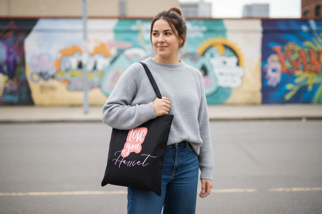 Love You Personalised Tote Bag | Add Any Name | Romantic Cotton Shopper - Alley Crafters