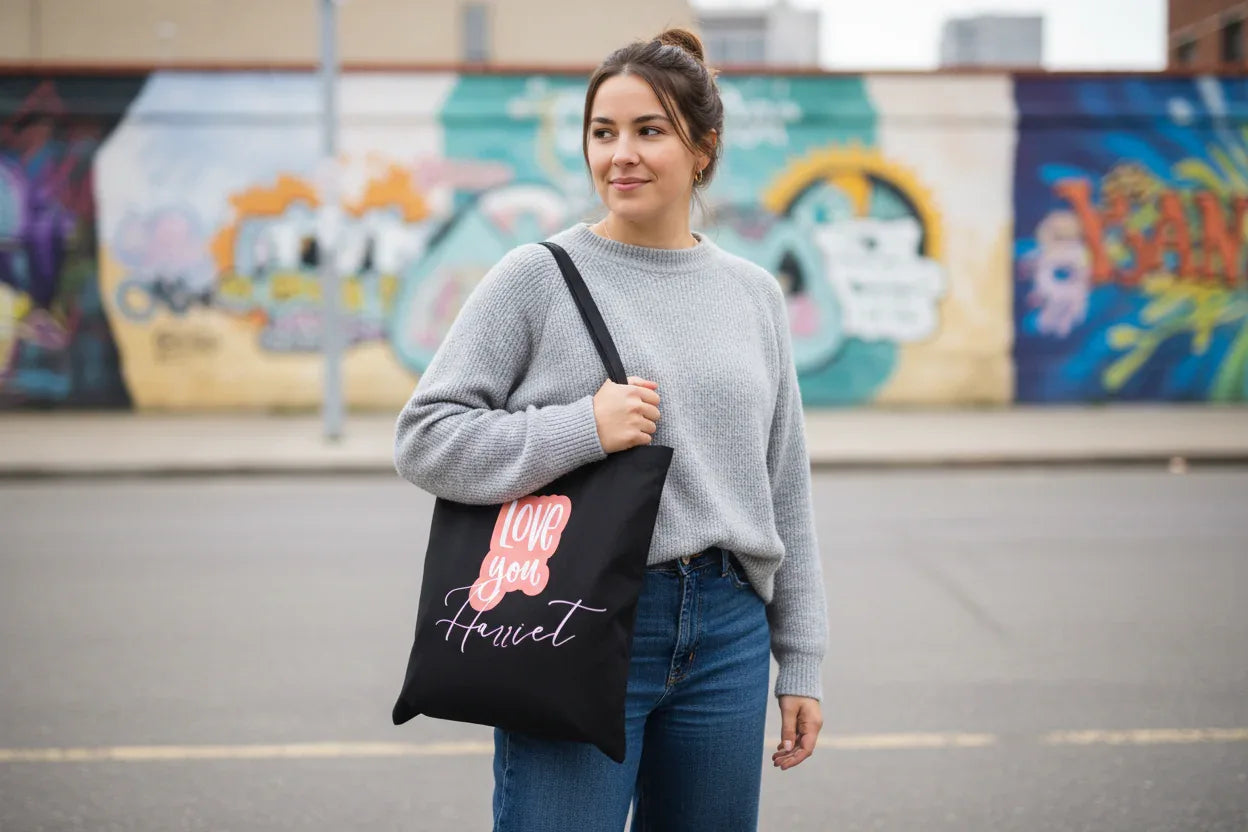Love You Personalised Tote Bag | Add Any Name | Romantic Cotton Shopper - Alley Crafters