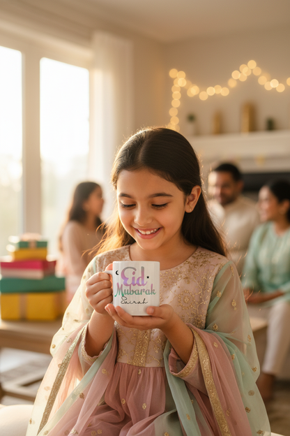 Young girl holding Sairah mug