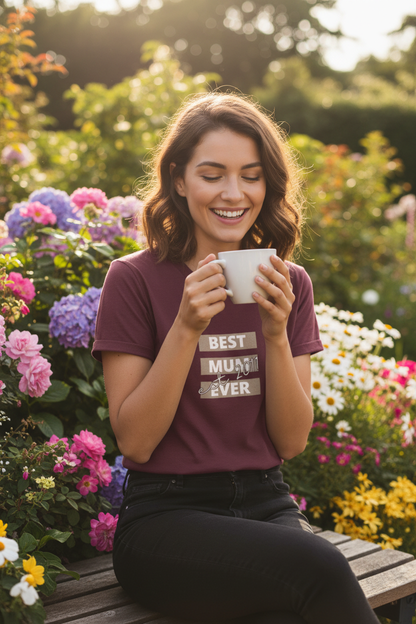 Young Mum in Garden with Coffee