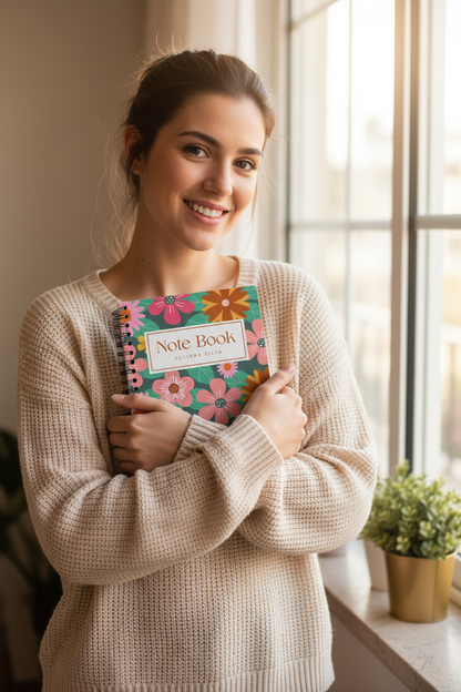 Young woman holding notebook smiling