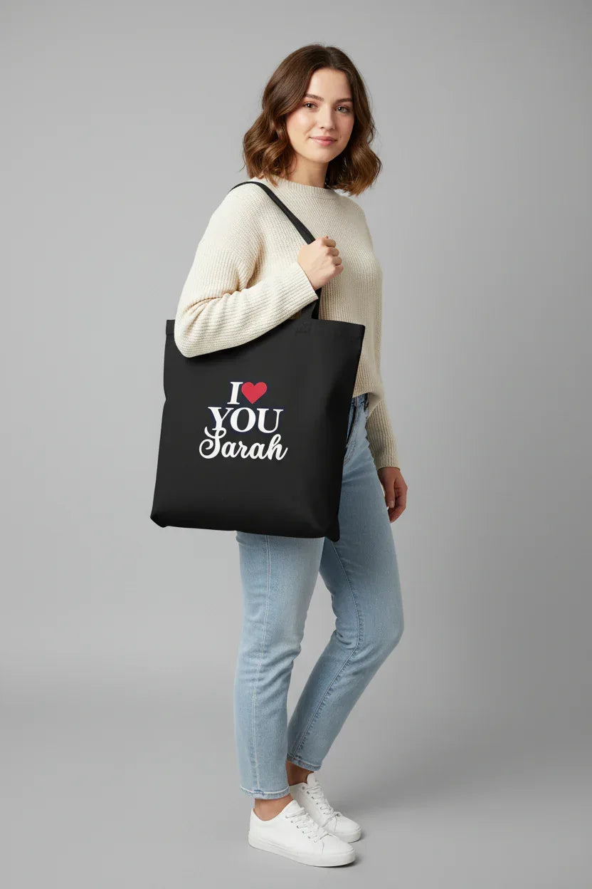 Personalised 'I Love You' Tote Bag | Custom Name Cotton Gift Tote - Alley Crafters