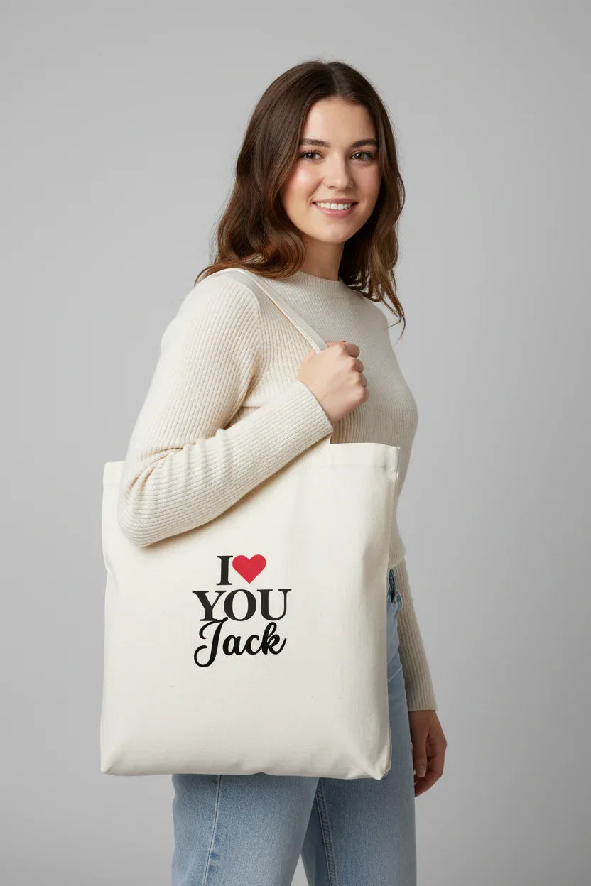 Personalised 'I Love You' Tote Bag | Custom Name Cotton Gift Tote - Alley Crafters
