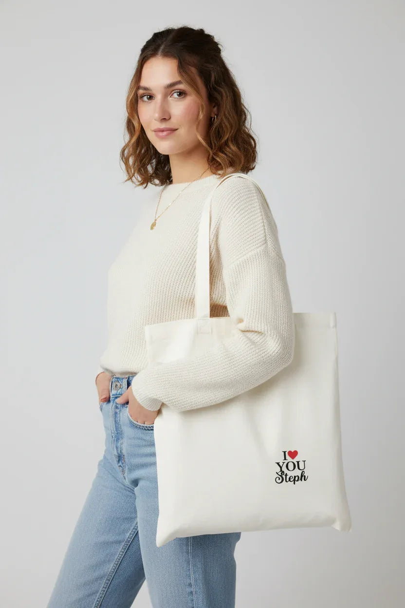 Personalised 'I Love You' Tote Bag | Custom Name Cotton Gift Tote - Alley Crafters