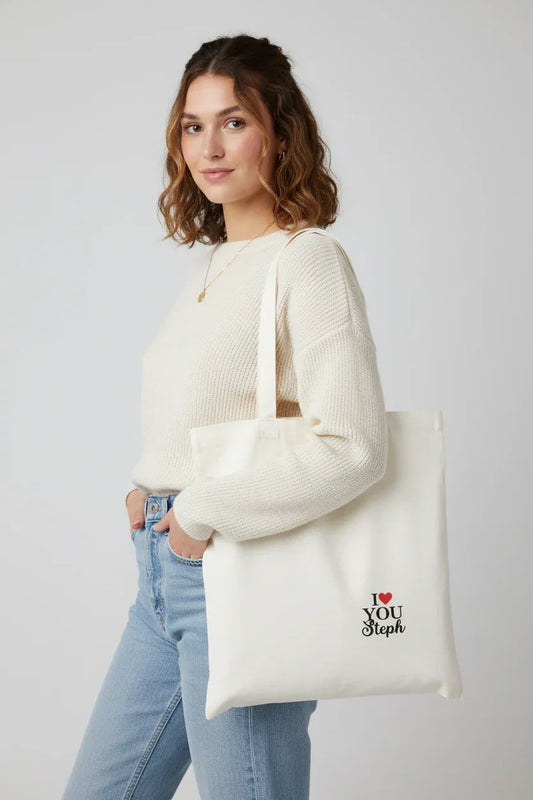 Personalised 'I Love You' Tote Bag | Custom Name Cotton Gift Tote - Alley Crafters