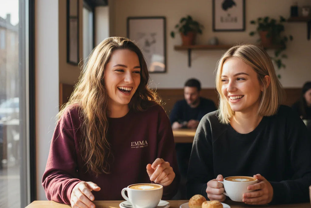 Maroon personalised sweatshirt with 'EMMA' front print