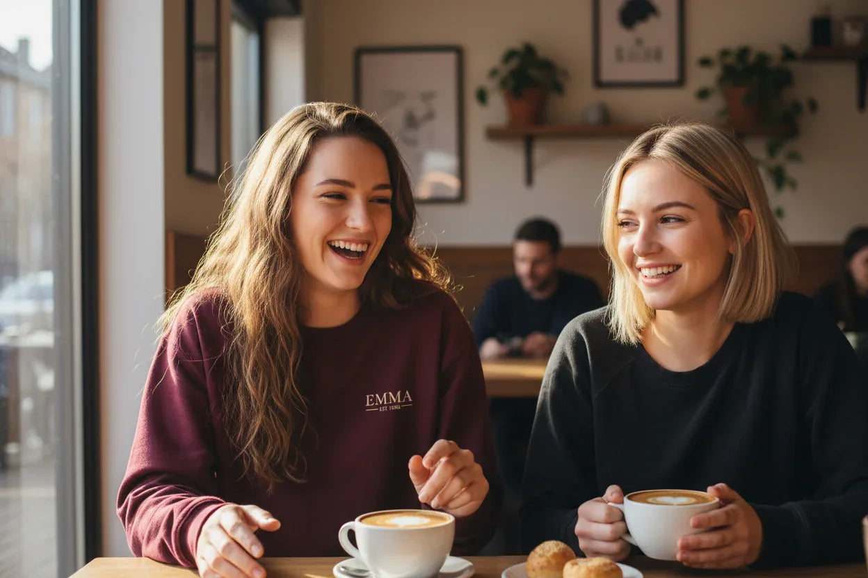 Maroon personalised sweatshirt with 'EMMA' front print