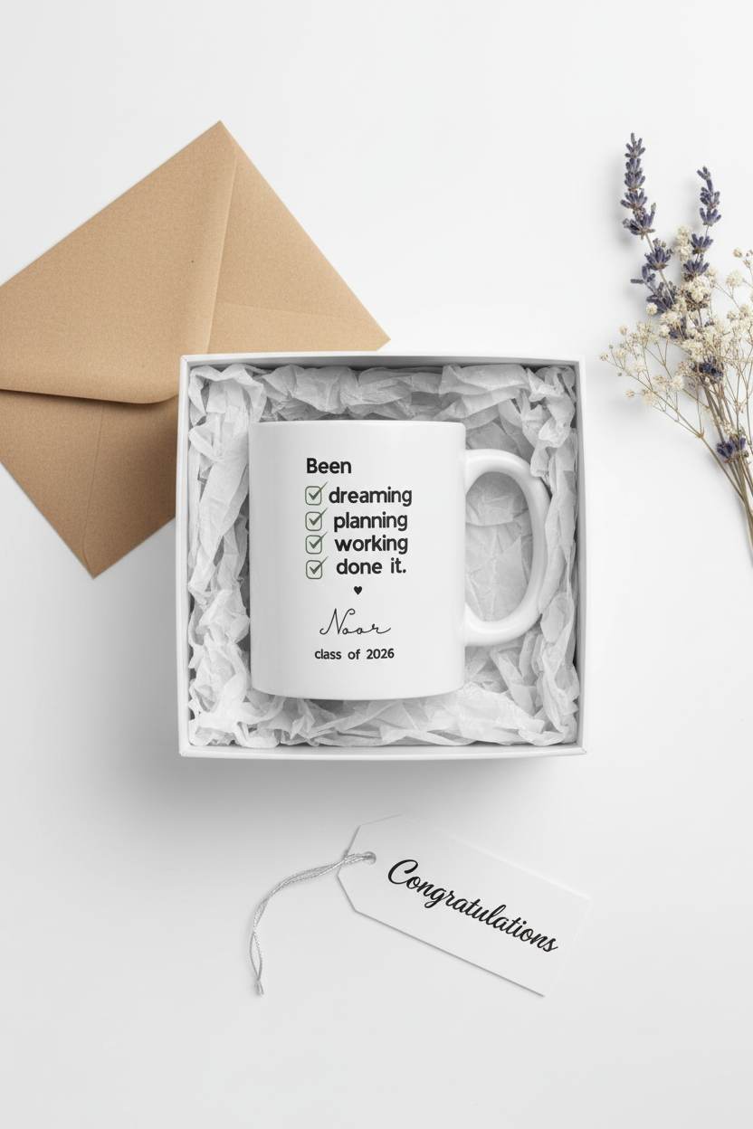 Zara — graduation mug gift box mockup