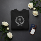 Black couples hoodie with 'Still waiting on the honeymoon' wreath graphic and names