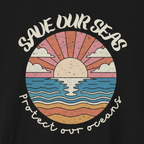 Save Our Seas T-Shirt | Retro Sunset Ocean Conservation Tee UK - AlleyCrafters