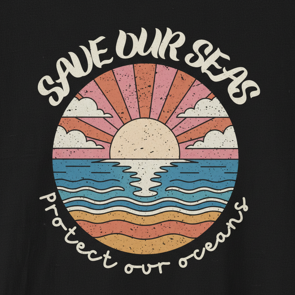 Zoomed In Save Our Seas Design on Black Tee