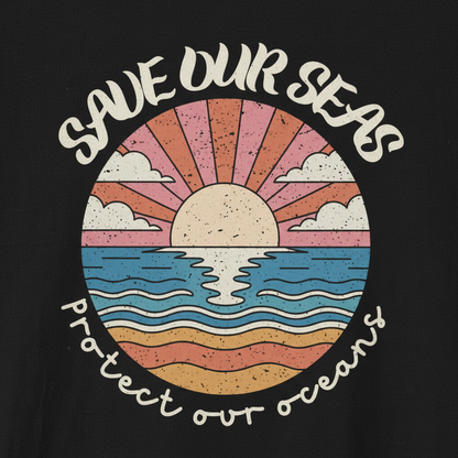 Zoomed In Save Our Seas Design on Black Tee